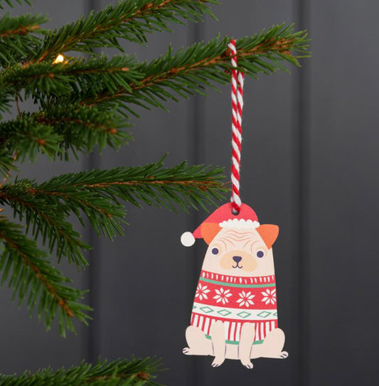 Pug wooden Christmas tree decoration