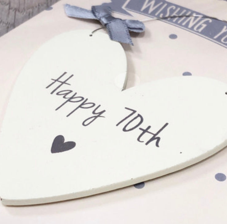 70th Birthday card with wooden hanging keepsake