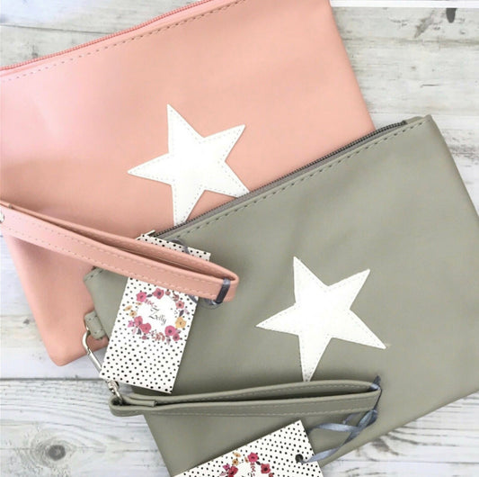 Zelly Star Cosmetic Purse Wrist Strap Bag Case Makeup Clutch Bags. Pink or grey.