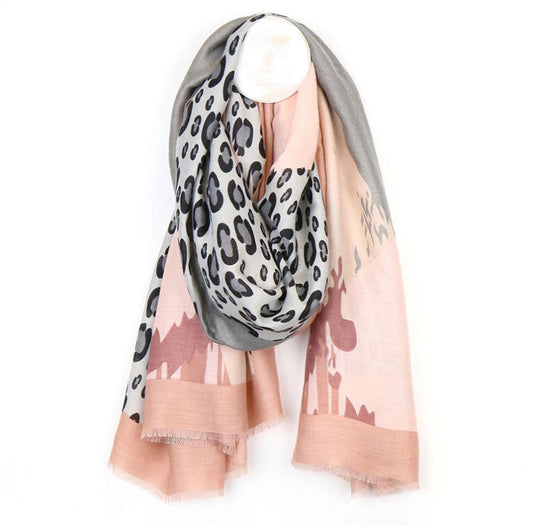 Pink mix leopard print colour block scarf