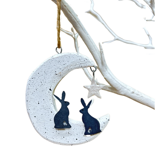 Hares on the moon hanging decoration