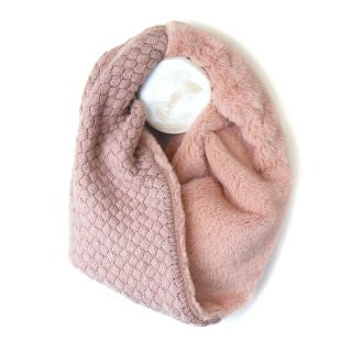 Pink faux fur and knit twist snood