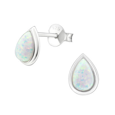 Tear drop opal sterling silver stud earrings