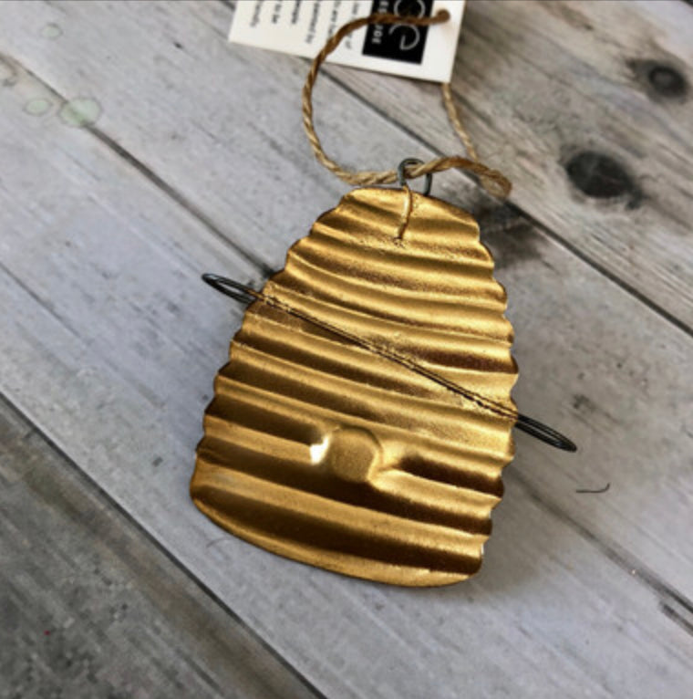 Gold bee hive hanging decoration by shoeless Joe