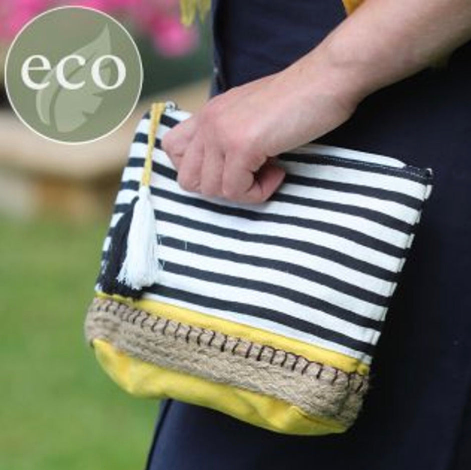 Yellow stripe purse/make-up bag