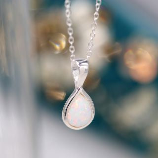 Sterling silver white opal teardrop necklace