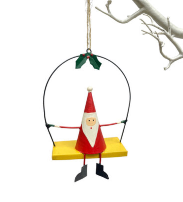 Santa on a swing hanging Christmas tree decoration by Shoeless Joe