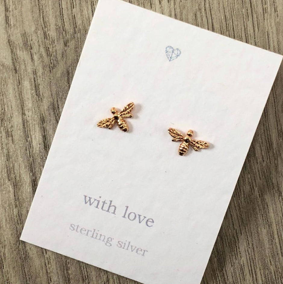 Bee stud earrings rose gold plated