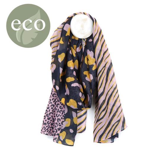 Recycled pink navy mix animal print scarf