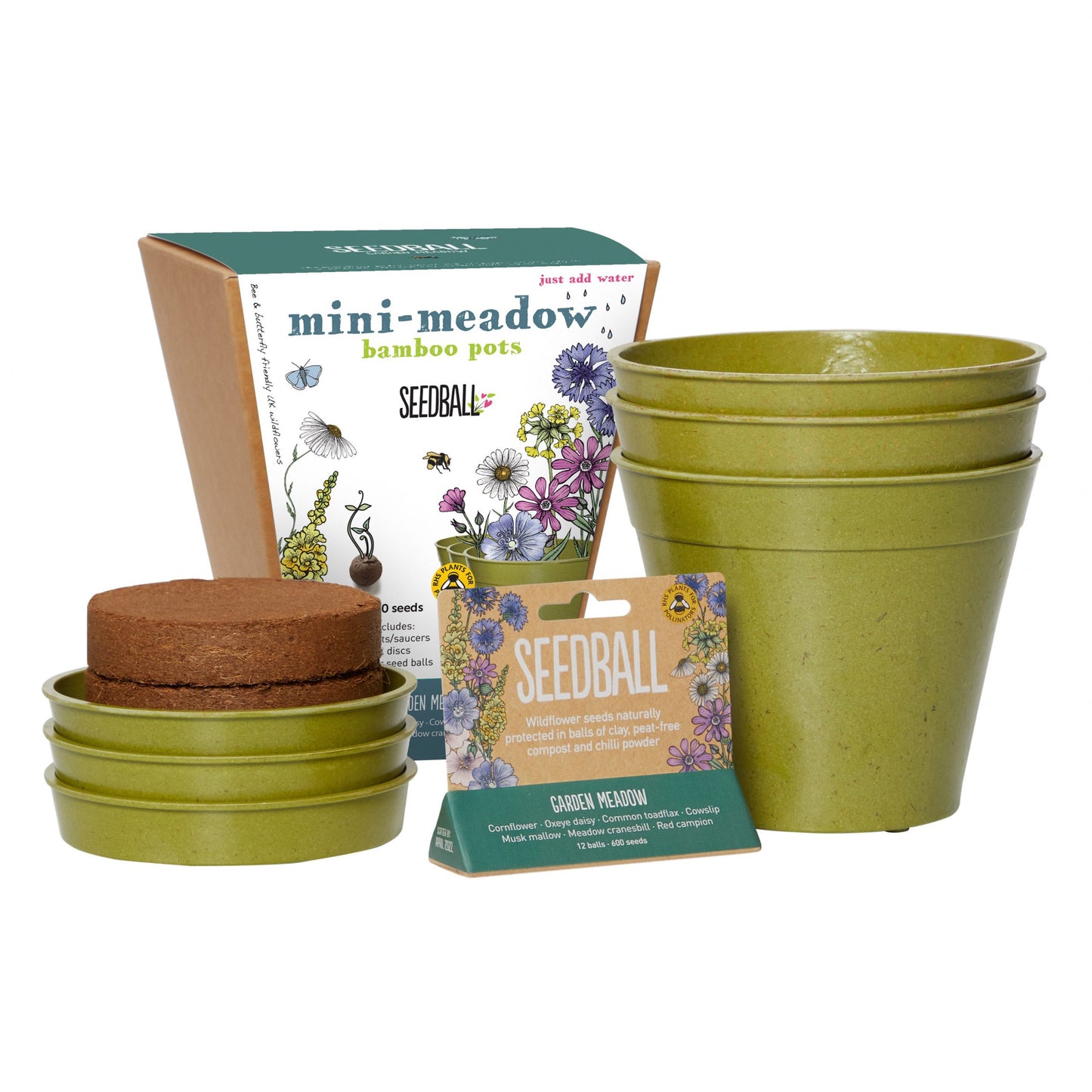 Garden Meadow, Mini meadow Seedball bamboo pot set