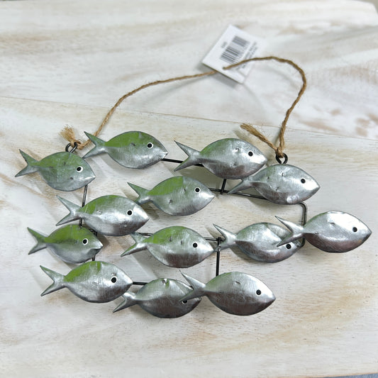 Hanging school of fish in silver