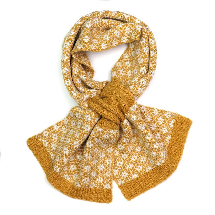 Pom Scandi Floral Pull Through Scarf Mustard