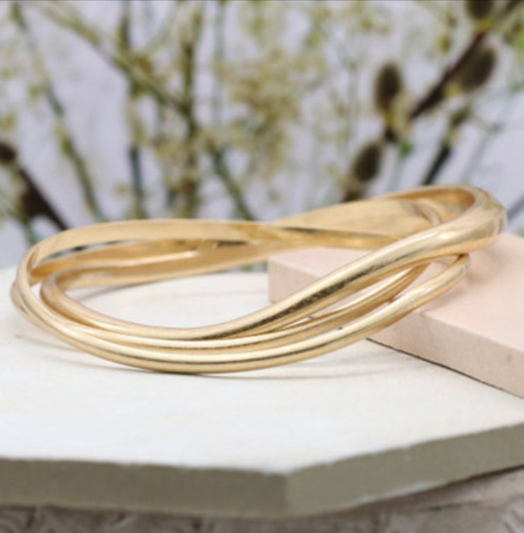 Golden triple organic shape bangles by piece of mind