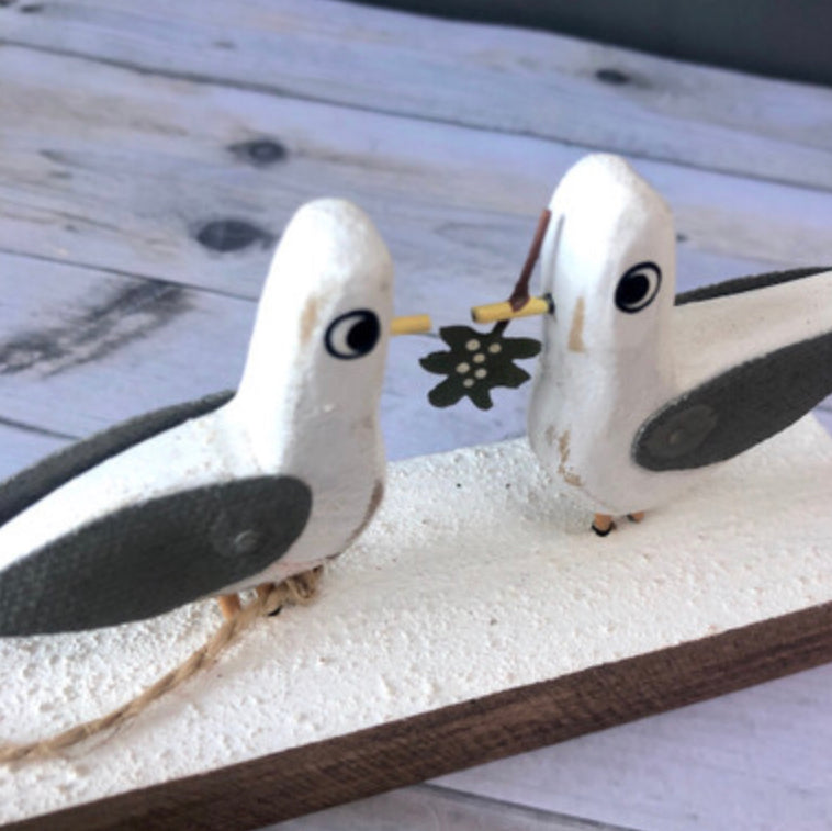 Seagull couple with mistletoe standing decoration by Shoeless Joe