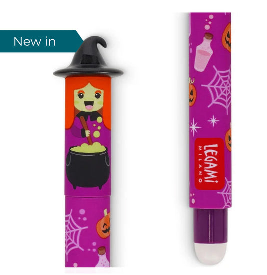 Witch erasable pen purplke ink.  Legami milano