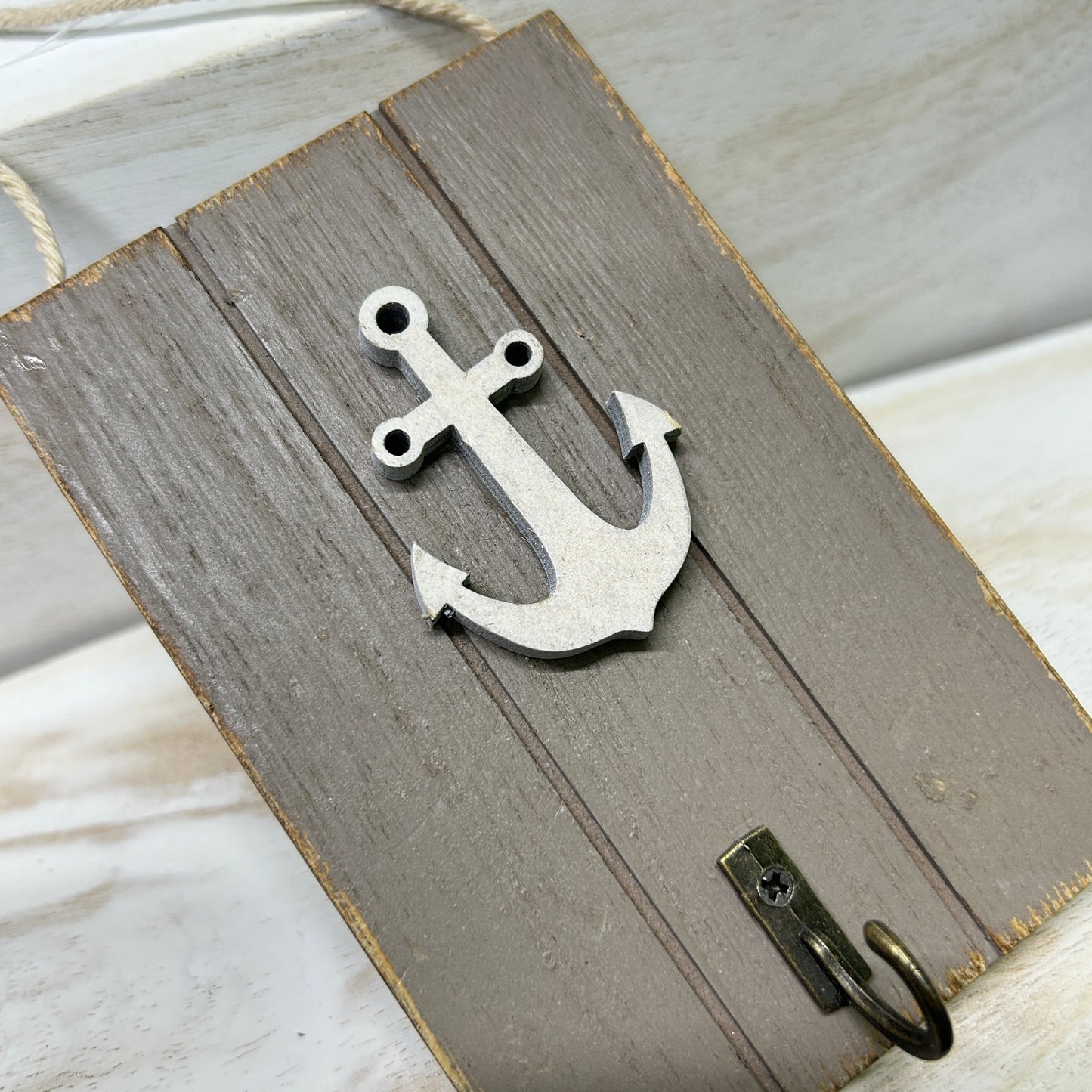 Anchor small key hook wooden hanging plaque