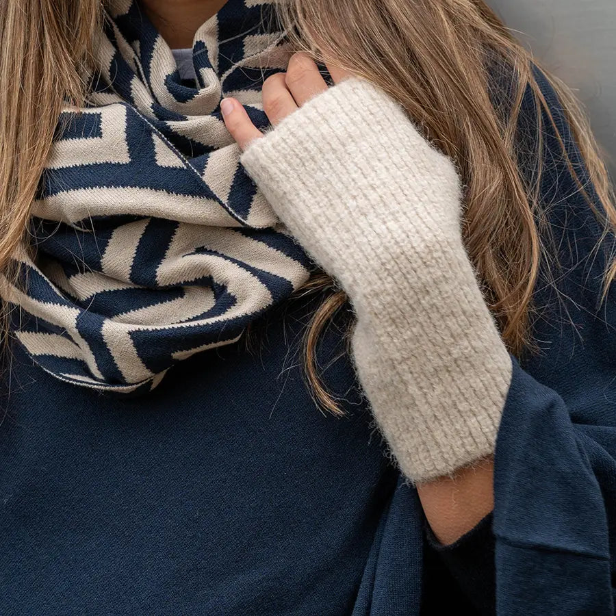 Recycled mix oatmeal wrist warmers by Piece of Mind