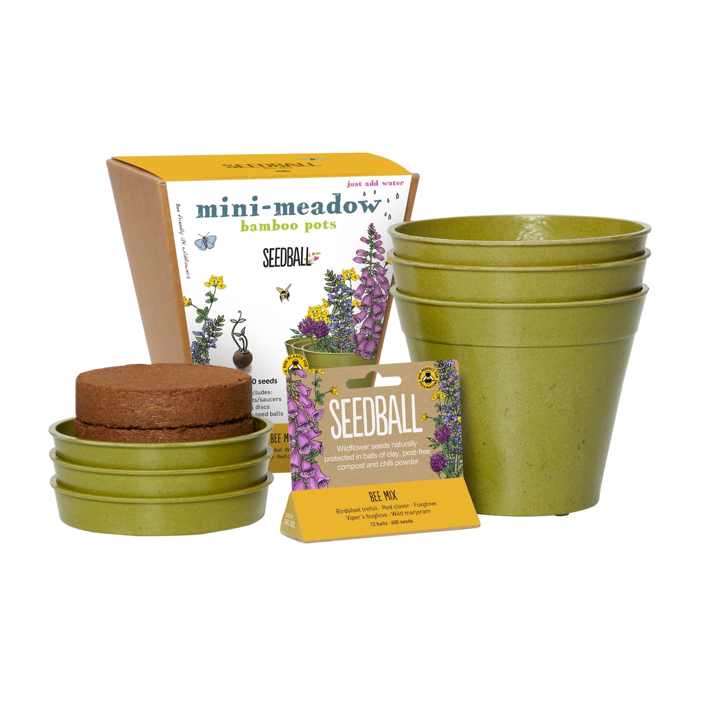 Bee mix, Mini meadow Seedball bamboo pot set