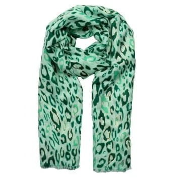 Green & gold animal print light weight scarf