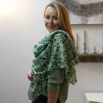 Green & gold animal print light weight scarf