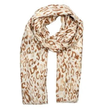 Taupe animal print scarf with metallic details