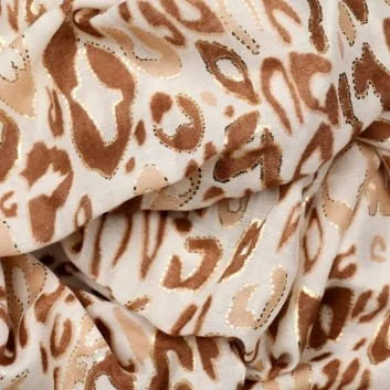 Taupe animal print scarf with metallic details