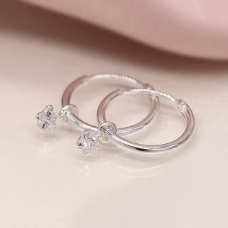 Sterling silver creole hoop earrings with CZ star charms