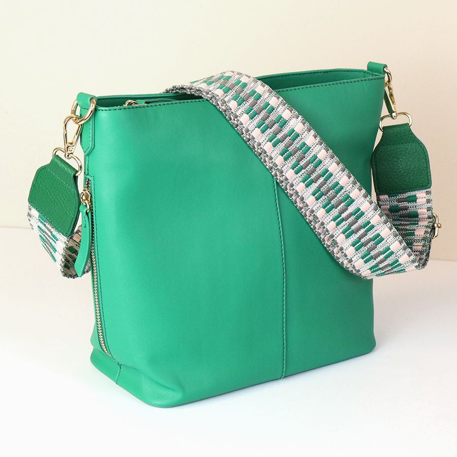 Emerald Vegan Leather shoulder bag with  removable zig-zag strap