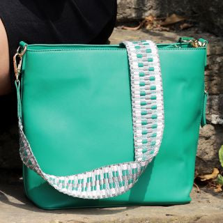 Emerald Vegan Leather shoulder bag with  removable zig-zag strap