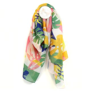 Recycled bright mustard mix monstera leaf print scarf