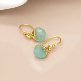 14K Gold plated aqua glass drop earrings