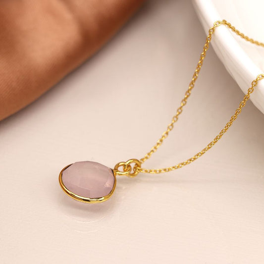 14K Gold plated rose quartz teardrop necklace