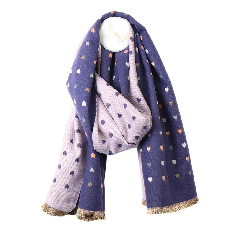 Purple/Lilac Tiny Hearts Reversible Jacquard Scarf