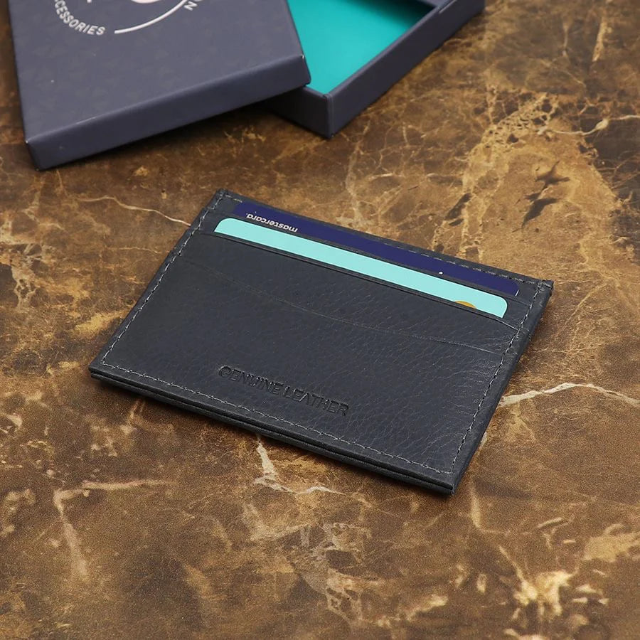 Blue leather card holder