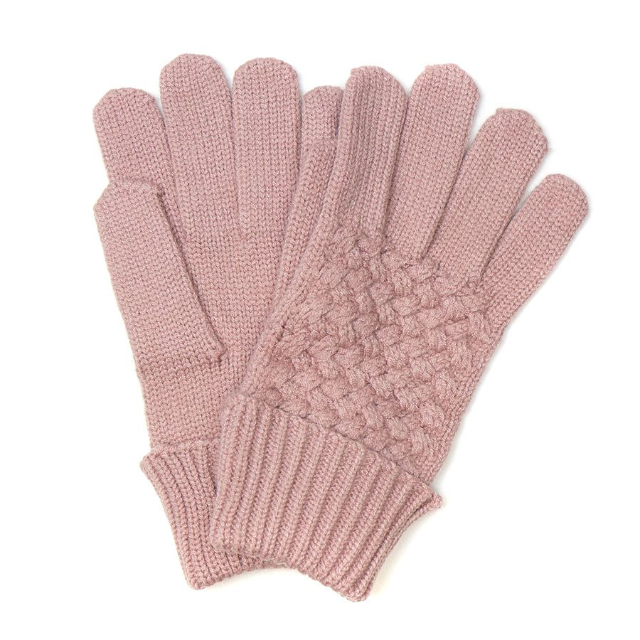 Dusty pink basket weave gloves with a ribbed cuff